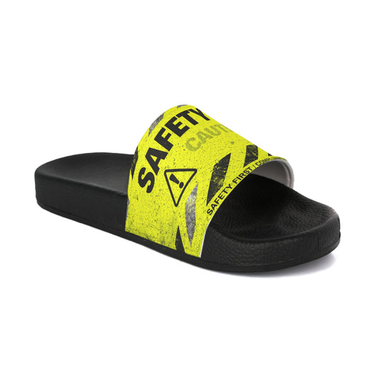 Safety Sandals — Yellow Caution Tape Men’s Slides