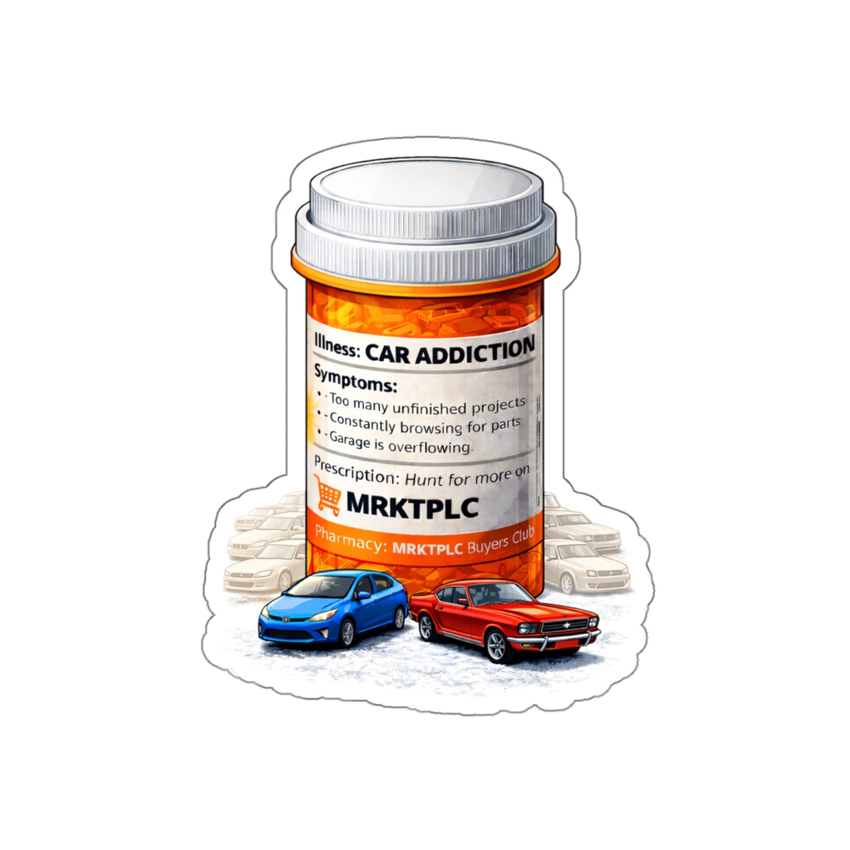 Car Addiction Prescription Die-Cut Sticker — Funny Auto Enthusiast Decal
