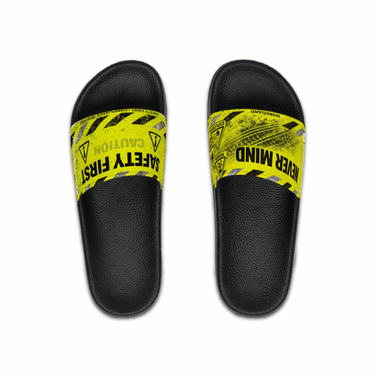 Safety Sandals — Yellow Caution Tape Men’s Slides