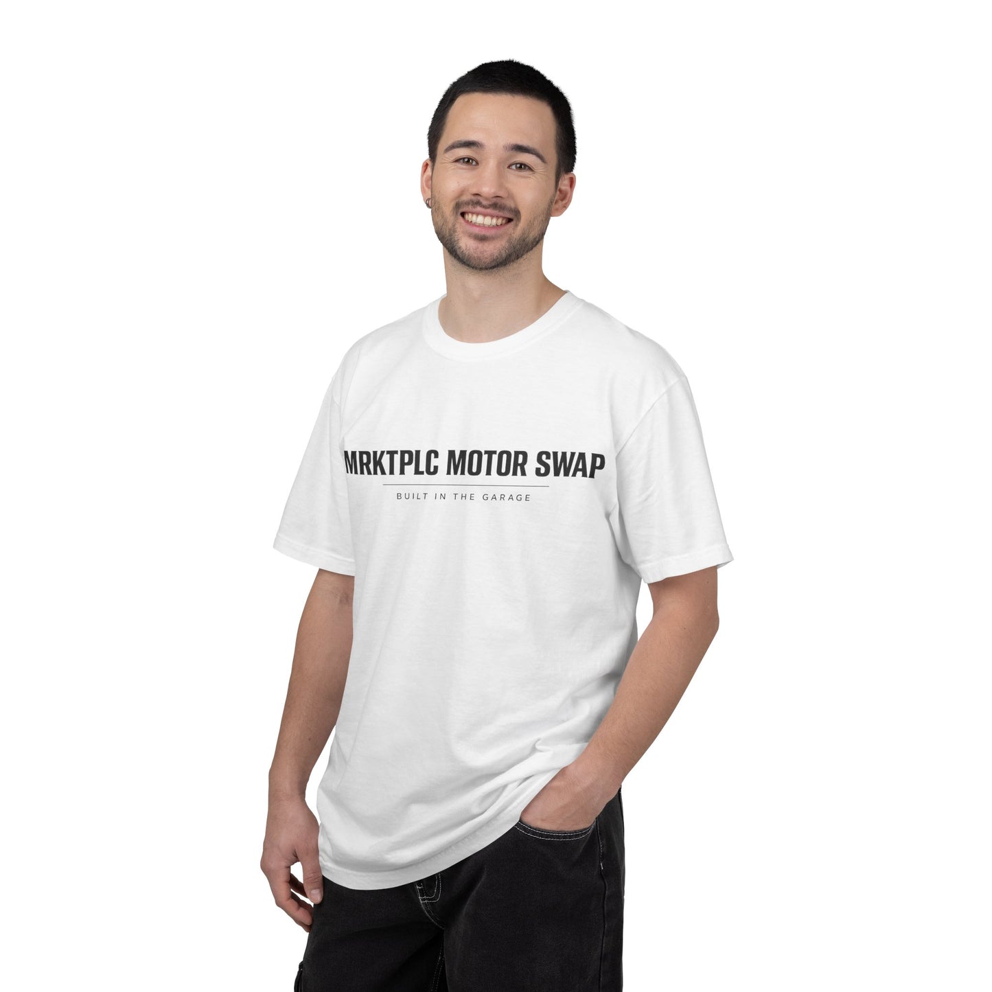 Engine Artwork Tee — "MRKTPLC MOTOR SWAP" Graphic T-Shirt (Terra-SharkTV)