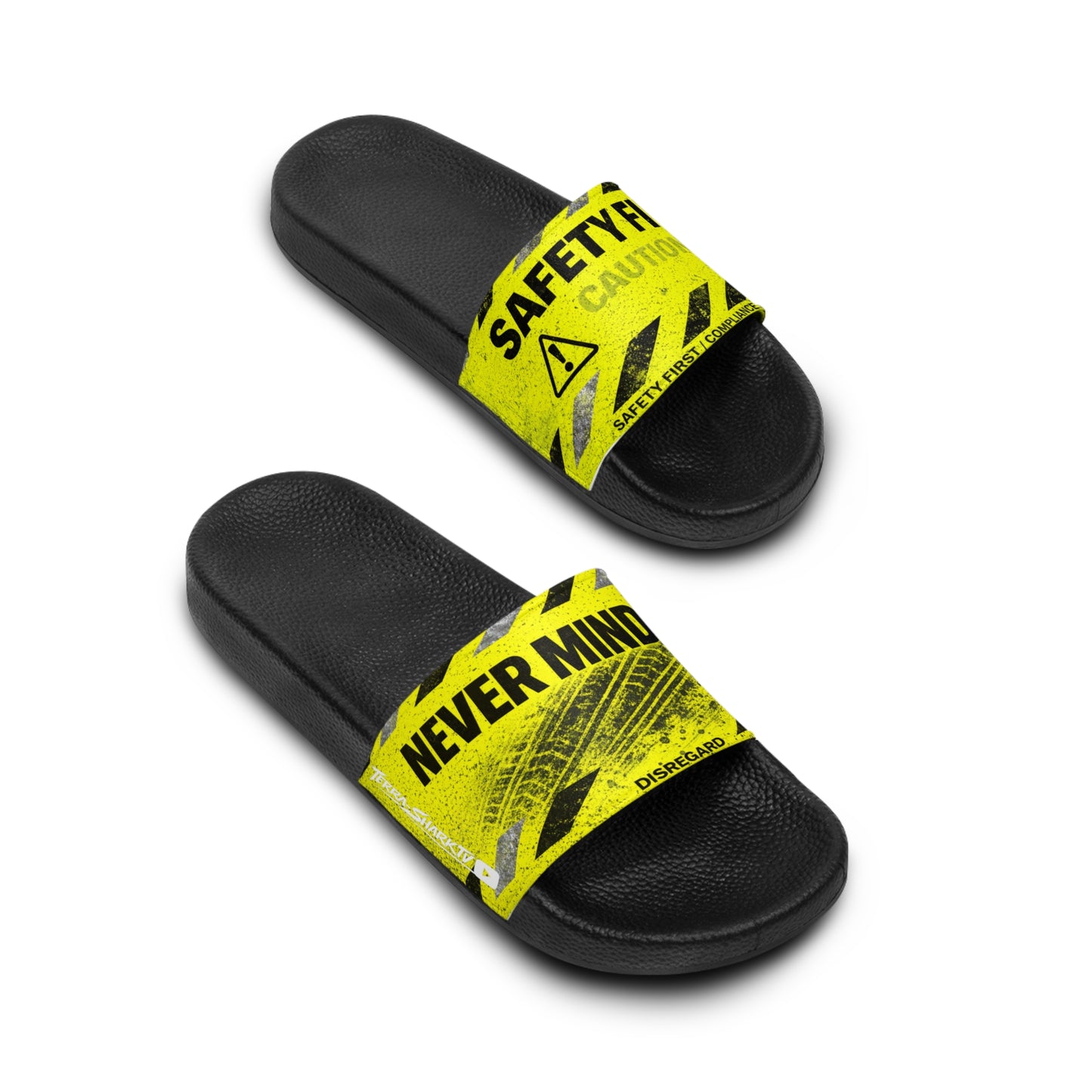 Safety Sandals — Yellow Caution Tape Men’s Slides