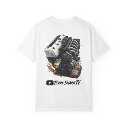 Engine Artwork Tee — "MRKTPLC MOTOR SWAP" Graphic T-Shirt (Terra-SharkTV)