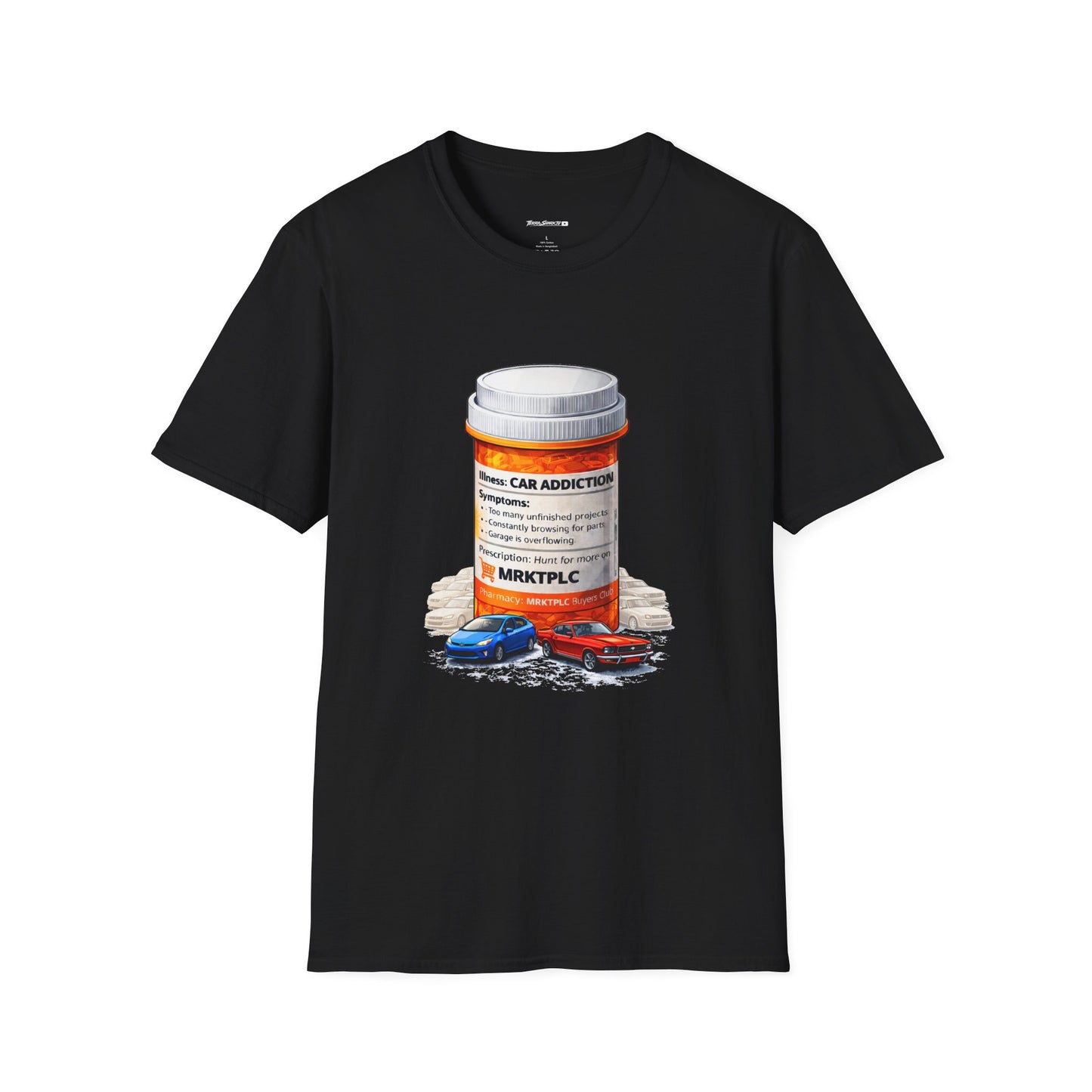 T-Shirt — “Car Addiction” Prescription Bottle Graphic Tee